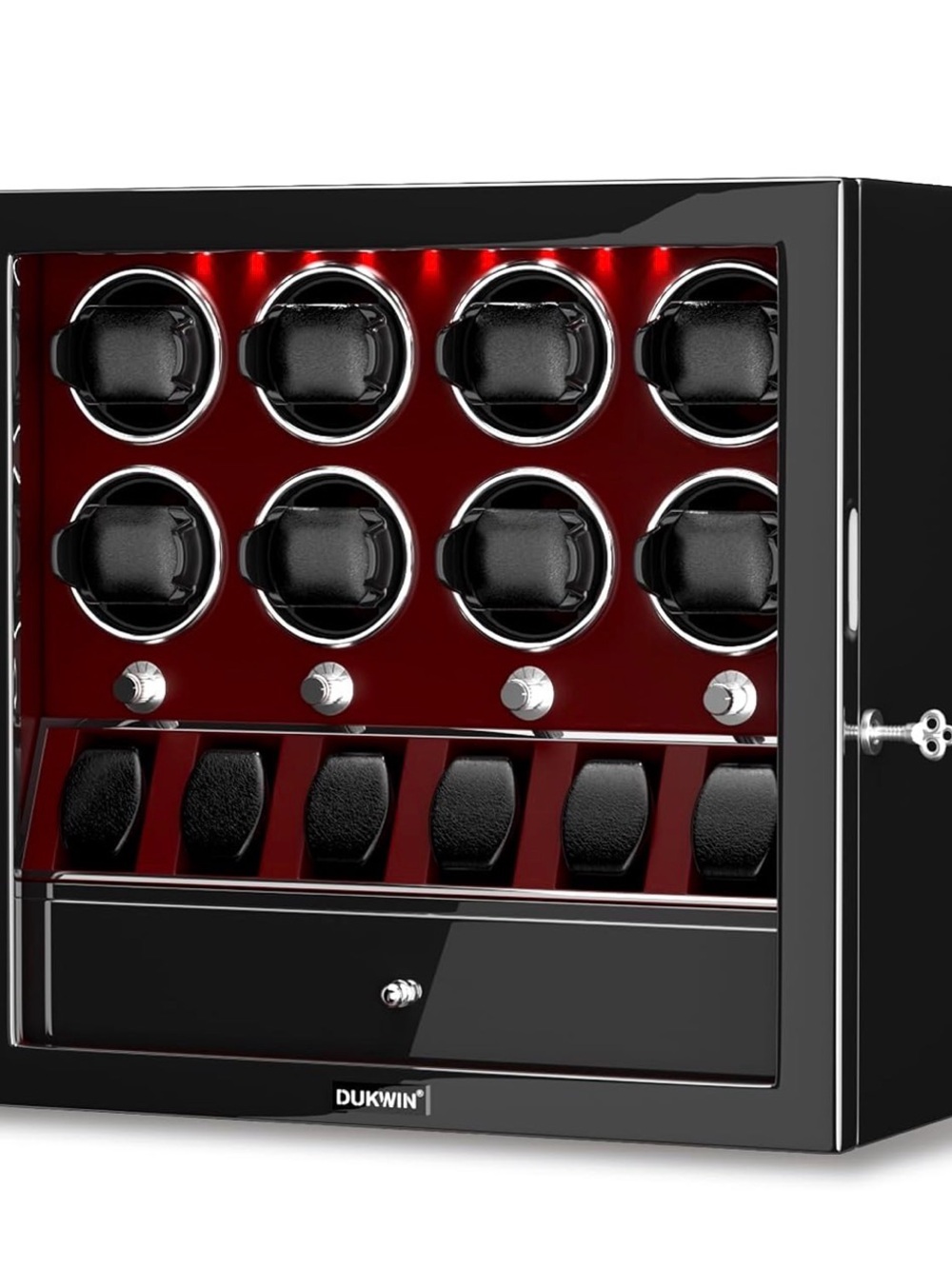 DUKWIN 4/6/8 Automatic Watch Winder Display Box - Black & Deep Red